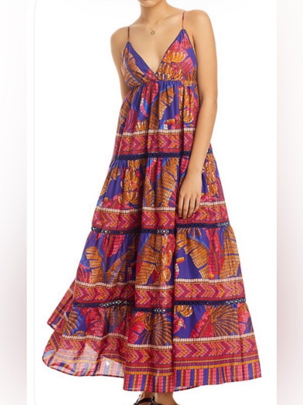 Bohemian Tiered Maxi Skirt in Navy, Pink & Brown